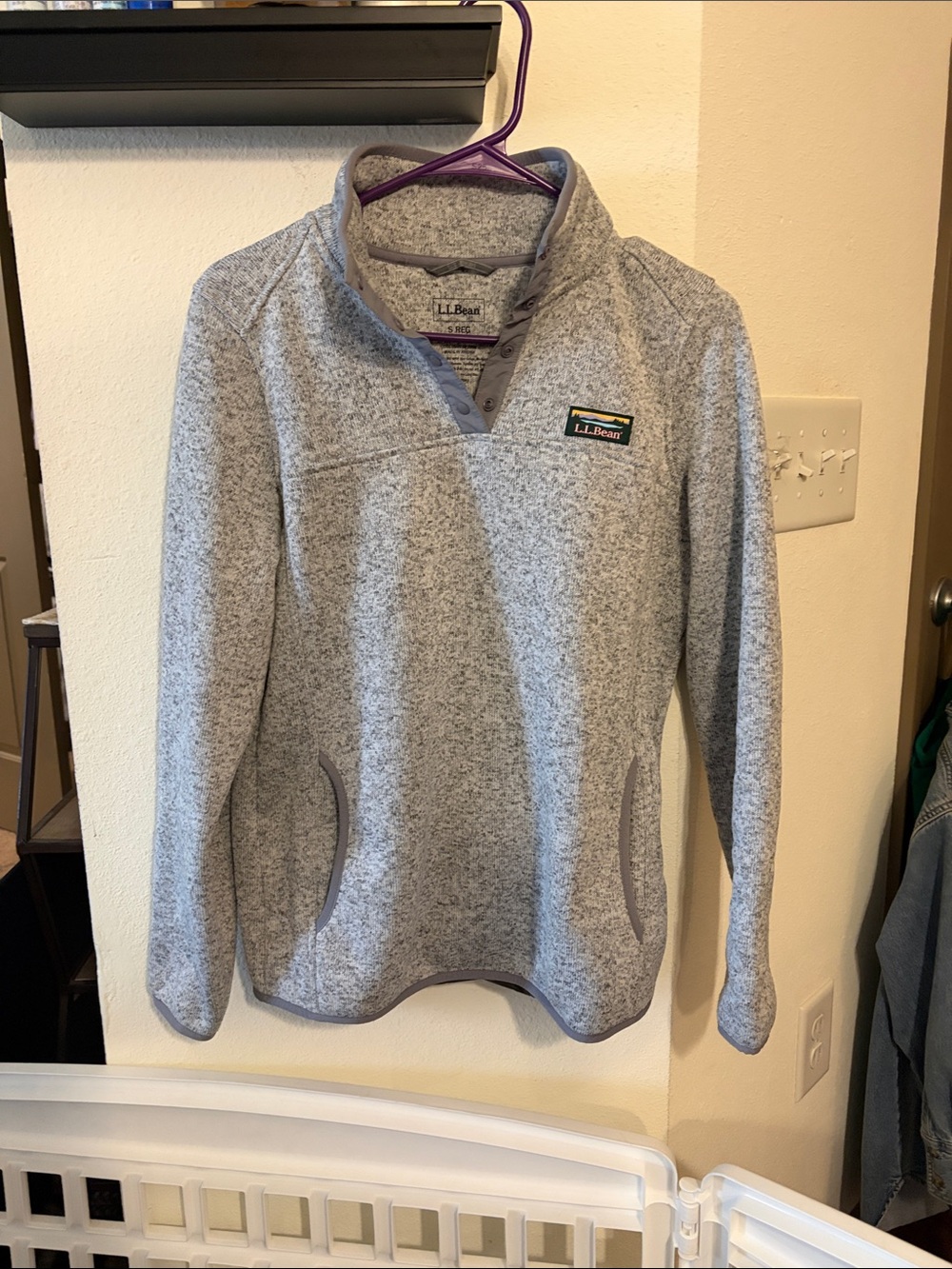 L.L. Bean Light Heather Gray Snap-Placket Fleece Pullover